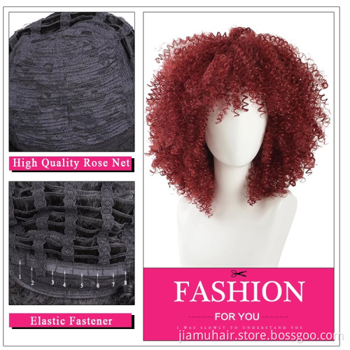 Short Hair Afro Kinky Curly Wigs With Bangs For Women African Synthetic Ombre Cosplay Wigs Wholesale